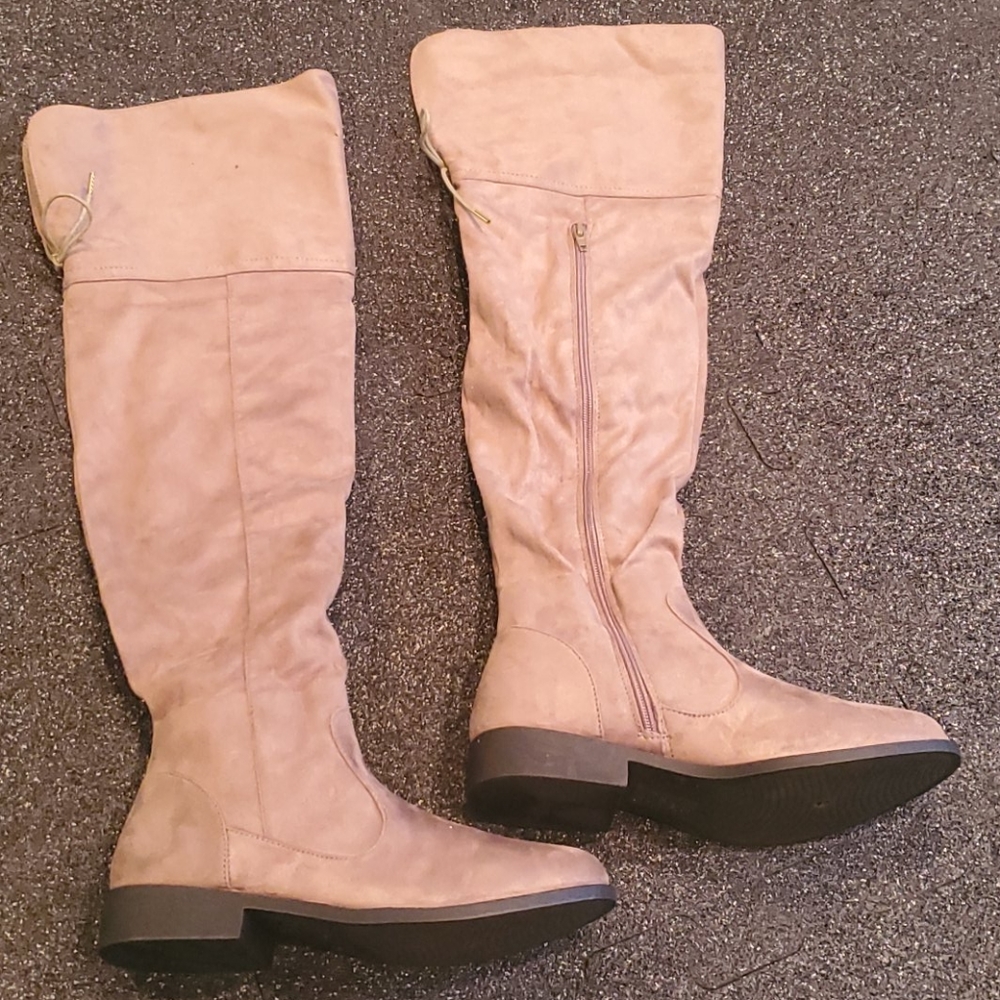 Taupe Suede Knee High Boots